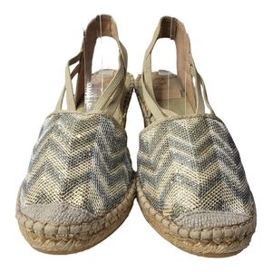 Vidorata Metallic Glitter Woven Slingback Chevron Wedge Espadrille Spain Vacay
